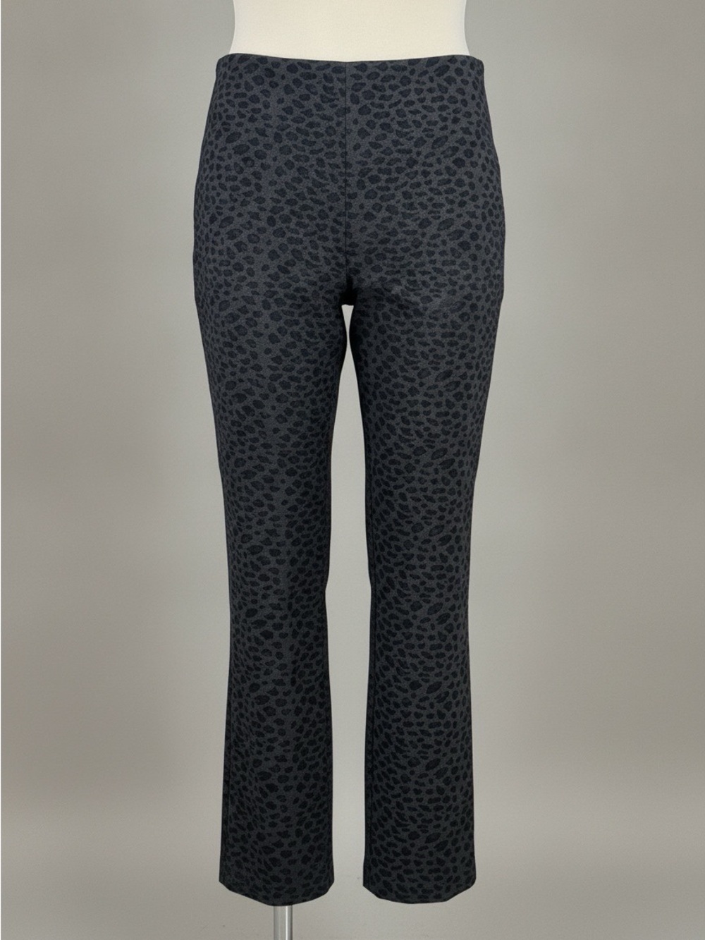 Atelier Luxe Boutique Leopard Print Pull-On Pants Charcoal Black Size L